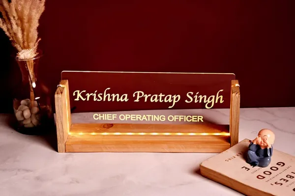 Brown_Customizable_Led_Desk_Name_Plate_With_Holder_For_Office