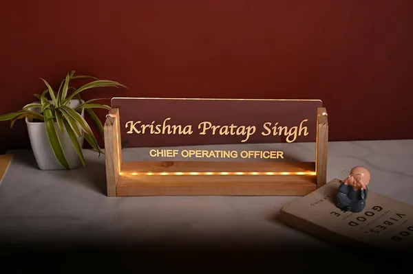 Brown_Customizable_Led_Desk_Name_Plate_With_Holder_For_Office
