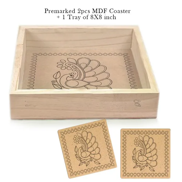 Wooden_Brown_Non-Customizable_Diy_Mandala_Peacock_Art_Kit_Premarked_Square_Pinewood_Tray_With_2_Coasters_(8_X8_X1.5_In)