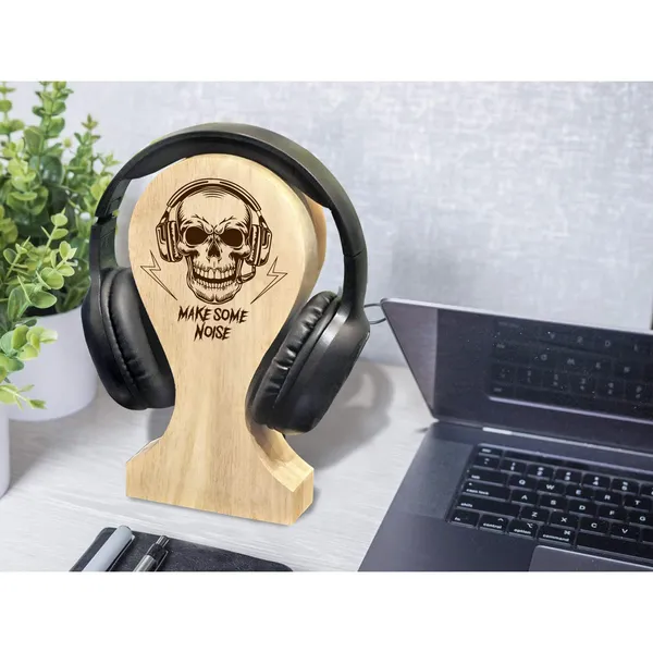 Brown_Non-Customizable_Wooden_Headphone_Stand_With_Skull_Desigm