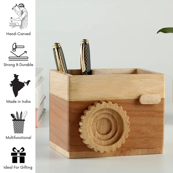 Brown_Non-Customizable_Wooden_Camera_Shape_Pen_Stand_For_Your_Office