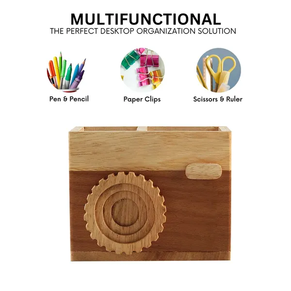 Brown_Non-Customizable_Wooden_Camera_Shape_Pen_Stand_For_Your_Office