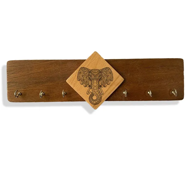 Brown_Non-Customizable_Gajraj_Engraved_Key_Holder_With_Wall_Mounted_Wooden_Key_Rack