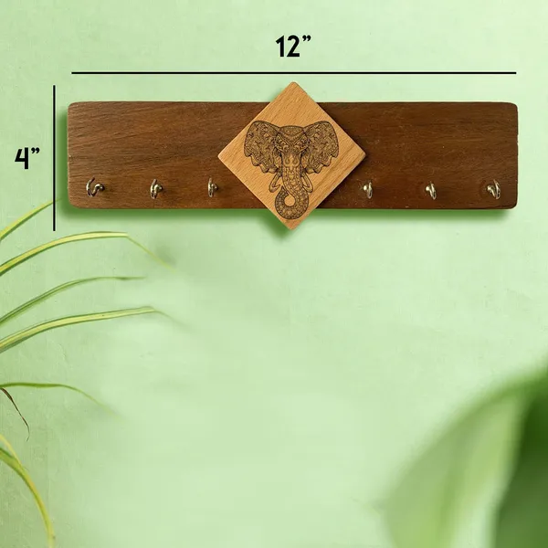Brown_Non-Customizable_Gajraj_Engraved_Key_Holder_With_Wall_Mounted_Wooden_Key_Rack
