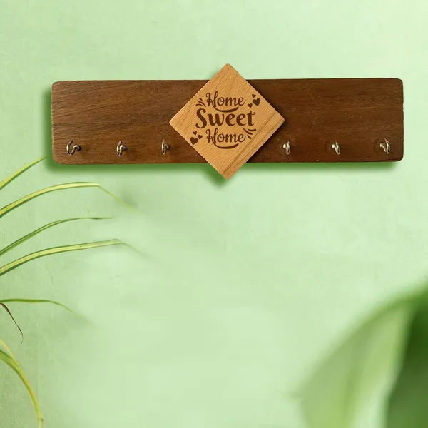 Brown_Non-Customizable_Home_Sweet_Home_Wooden_Key_Organizer_With_Multiple_Hooks_&_Durable_Material,_(Wall_Mounted)