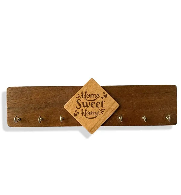 Brown_Non-Customizable_Home_Sweet_Home_Wooden_Key_Organizer_With_Multiple_Hooks_&_Durable_Material,_(Wall_Mounted)