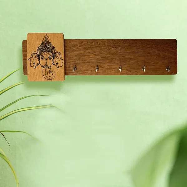 Brown_Non-Customizable_Ganesha_Engraved_Key_Holder_(Wall_Mounted)