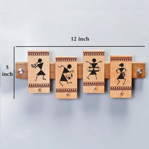 Brown_Non-Customizable_Warli_Design_Key_Organizer_With_Multiple_Hooks_&_Durable_Material,_(Wall_Mounted)