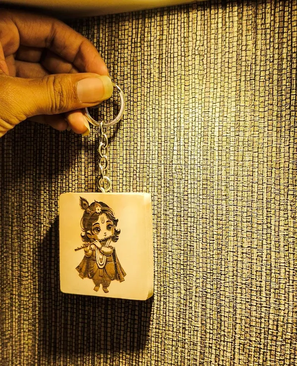 Brown_Non-Customizable_Wooden_Keychain_With_Lord_Krishna_Engraving
