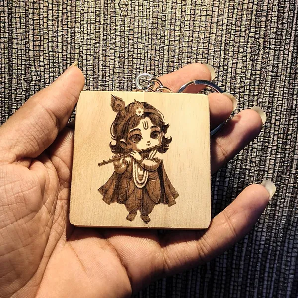 Brown_Non-Customizable_Wooden_Keychain_With_Lord_Krishna_Engraving