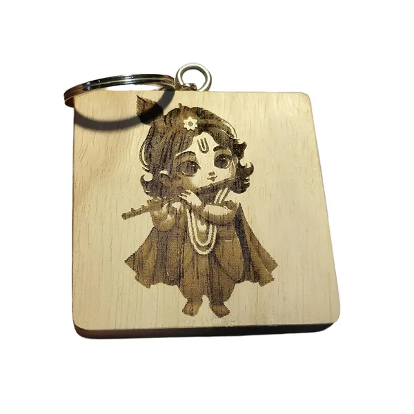 Brown_Non-Customizable_Wooden_Keychain_With_Lord_Krishna_Engraving