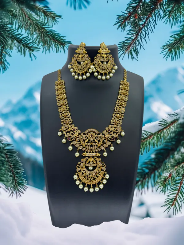 Regal_Antique_Finish_Bridal_Temple_AD_Necklace_Set_with_Pearl_Accents