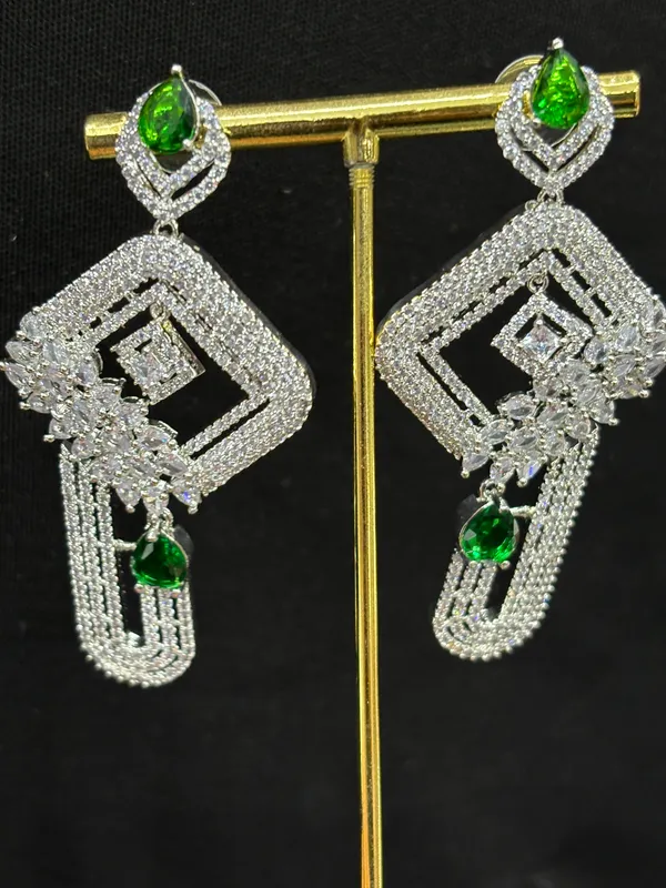 Dark_Green_American_Diamond_Stone_Earring_Set_For_Women