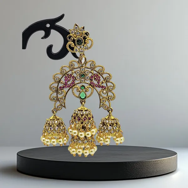 Triple_Jhumka_Peacock_Chandbali_Earrings