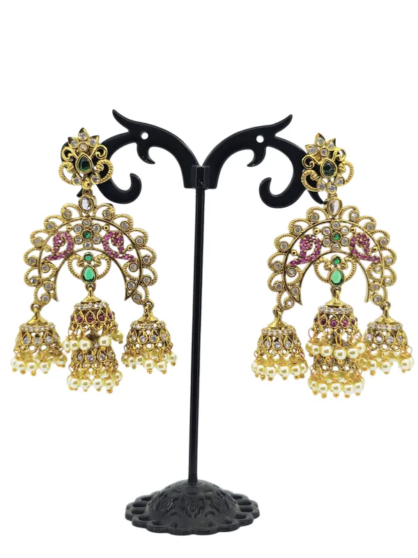 Triple_Jhumka_Peacock_Chandbali_Earrings