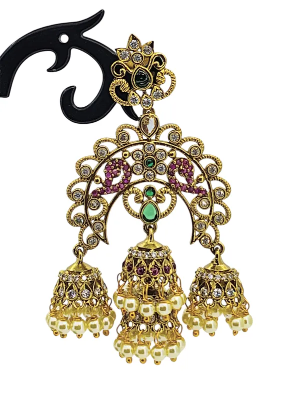 Triple_Jhumka_Peacock_Chandbali_Earrings