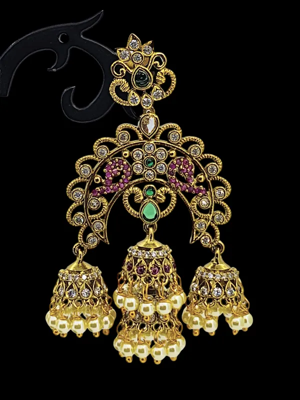 Triple_Jhumka_Peacock_Chandbali_Earrings