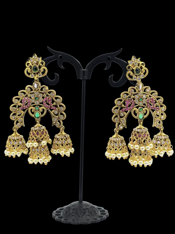 Triple_Jhumka_Peacock_Chandbali_Earrings