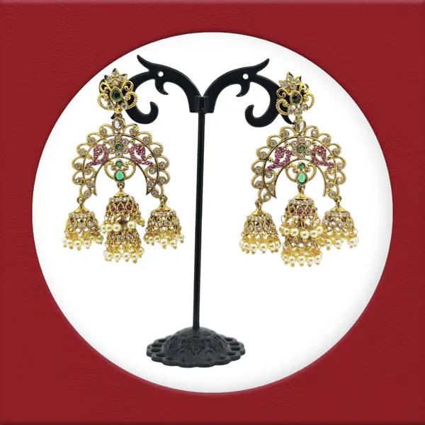Triple_Jhumka_Peacock_Chandbali_Earrings