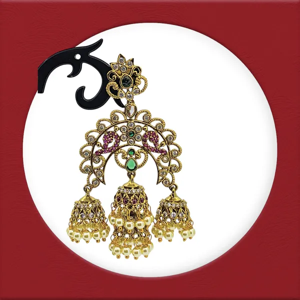 Triple_Jhumka_Peacock_Chandbali_Earrings
