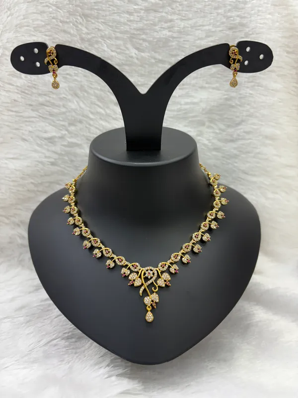 Matt_Gold_American_Diamond_Stone_Necklace_with_Earring_Set_For_Women