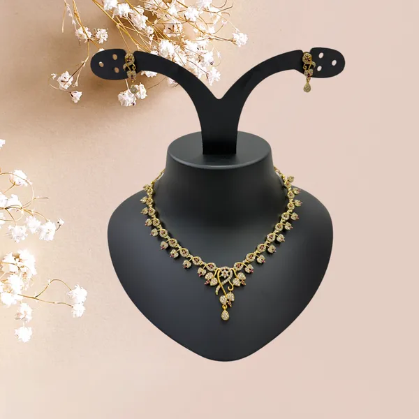 Matt_Gold_American_Diamond_Stone_Necklace_with_Earring_Set_For_Women