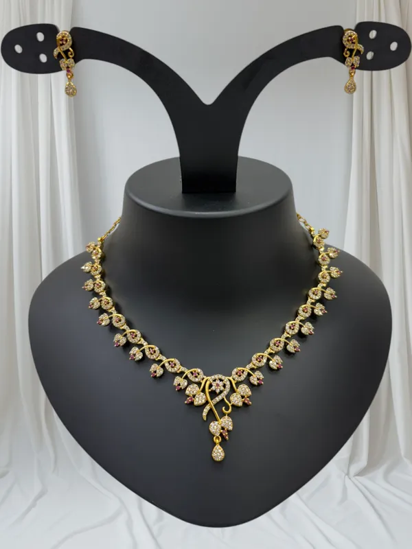 Matt_Gold_American_Diamond_Stone_Necklace_with_Earring_Set_For_Women