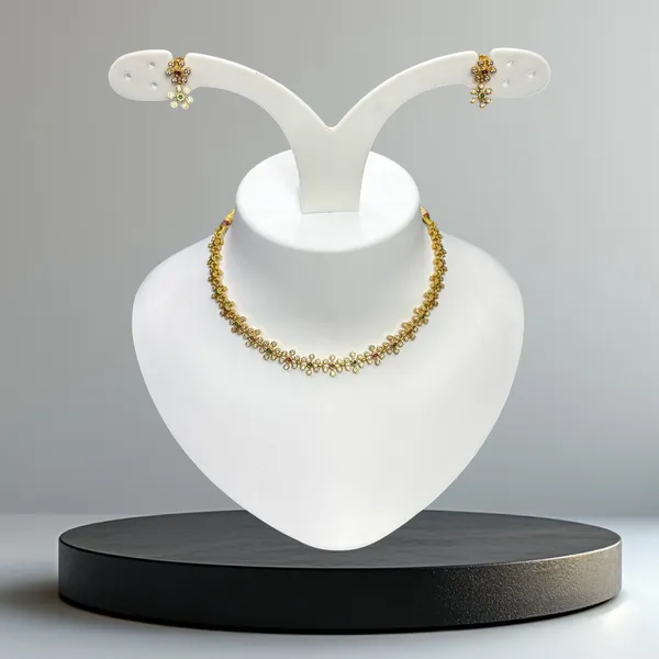 Matt_Gold_Delicate_Floral_Loop_Necklace_Set_For_Women