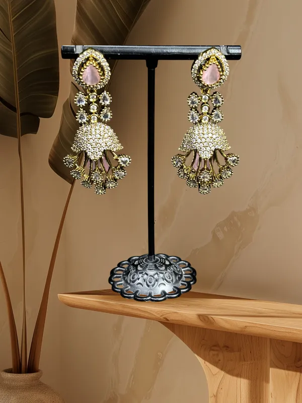 Matte_Gold_American_Diamond_Stone_Earring_Set_For_Women