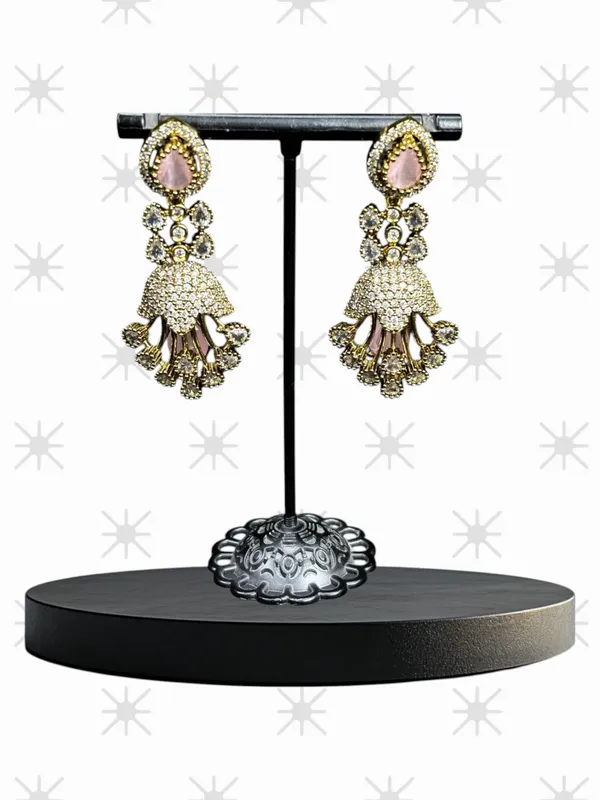 Matte_Gold_American_Diamond_Stone_Earring_Set_For_Women