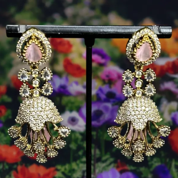 Matte_Gold_American_Diamond_Stone_Earring_Set_For_Women