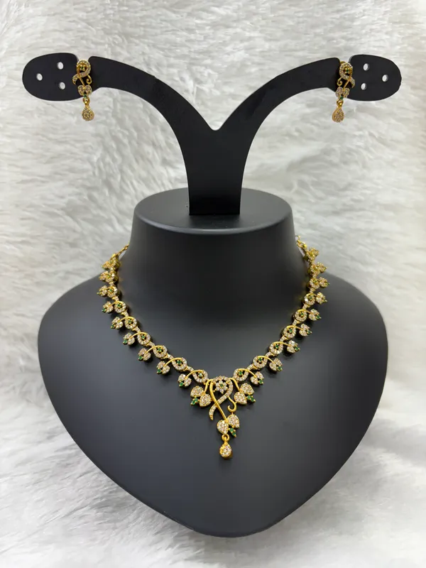 Matt_Gold_American_Diamond_Stone_Necklace_with_Earring_Set_For_Women