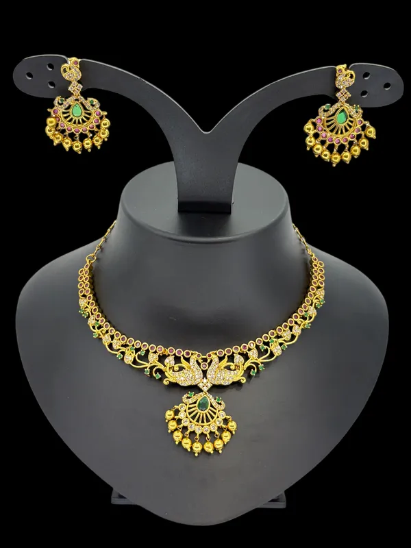 Peacock_Charm_Temple_Necklace_Set_??Emerald_Green