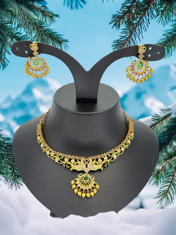 Peacock_Charm_Temple_Necklace_Set_??Emerald_Green