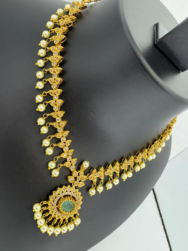 Mint_Stone_Designer_Necklace_Set_with_Pearl_Drops_&_Pendant