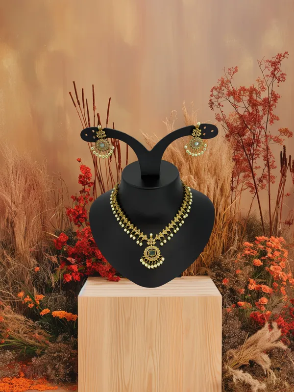 Mint_Stone_Designer_Necklace_Set_with_Pearl_Drops_&_Pendant