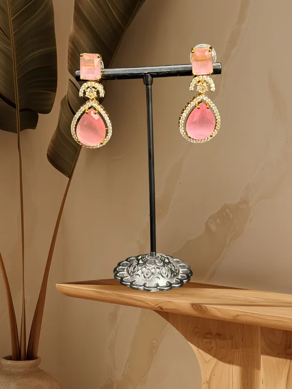 Gold_American_Diamond_Stone_Earring_Set_For_Women