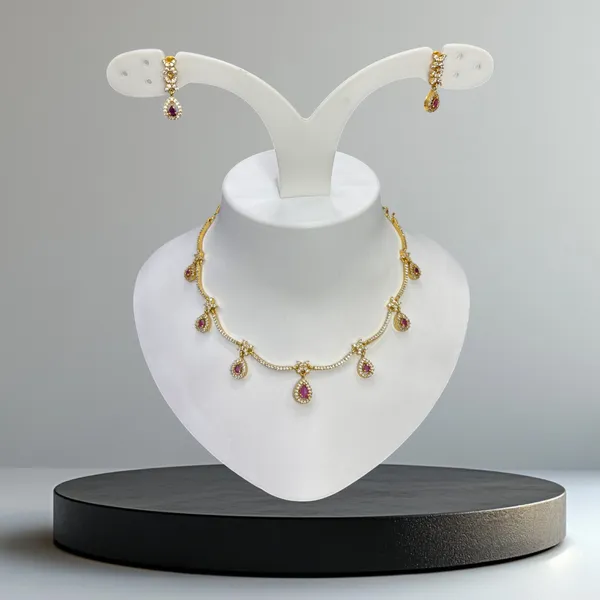 Matt_Gold_Pink_Elegance_Teardrop_Necklace_Set_For_Women