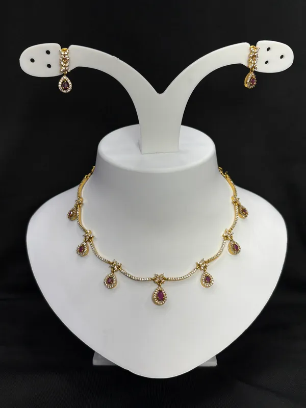 Matt_Gold_Pink_Elegance_Teardrop_Necklace_Set_For_Women