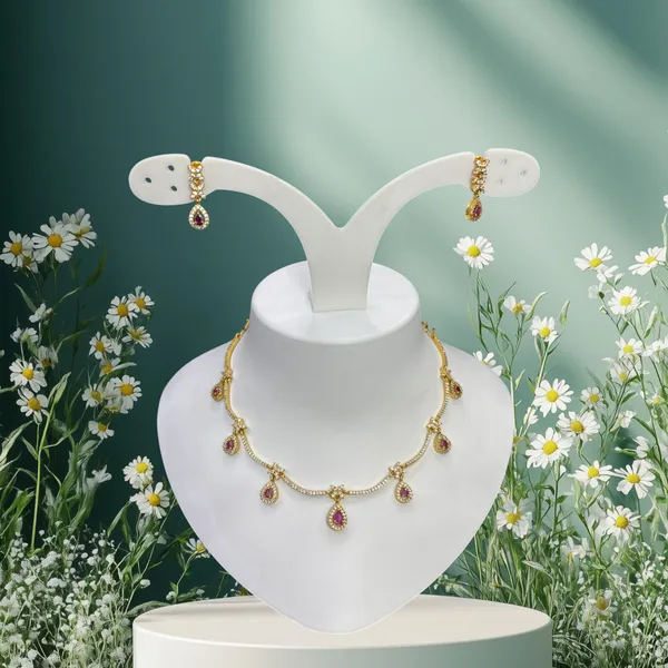 Matt_Gold_Pink_Elegance_Teardrop_Necklace_Set_For_Women