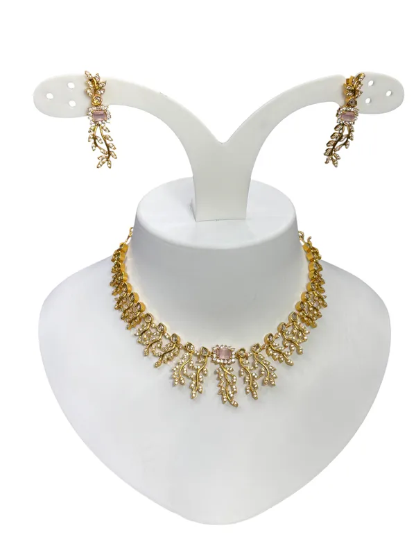 Matt_Gold_Regal_Leaf_Drop_Necklace_Set_For_Women