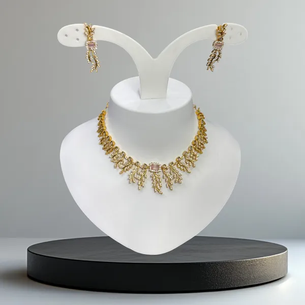 Matt_Gold_Regal_Leaf_Drop_Necklace_Set_For_Women