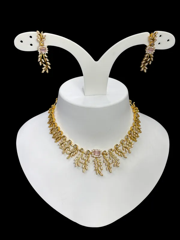 Matt_Gold_Regal_Leaf_Drop_Necklace_Set_For_Women
