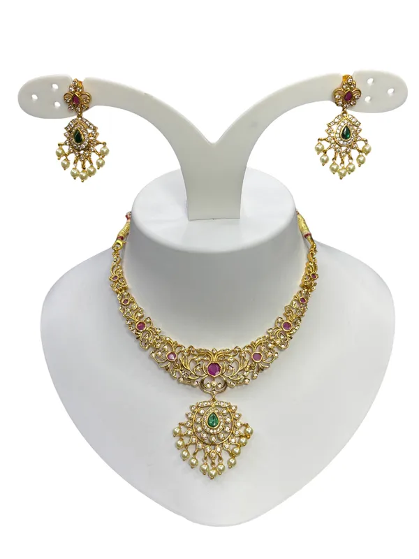 Matt_Gold_Antique_Green_Drop_Choker_Set_For_Women