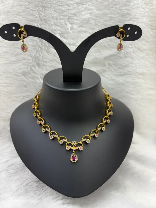 Matt_Gold_American_Diamond_Stone_Necklace_with_Earring_Set_For_Women