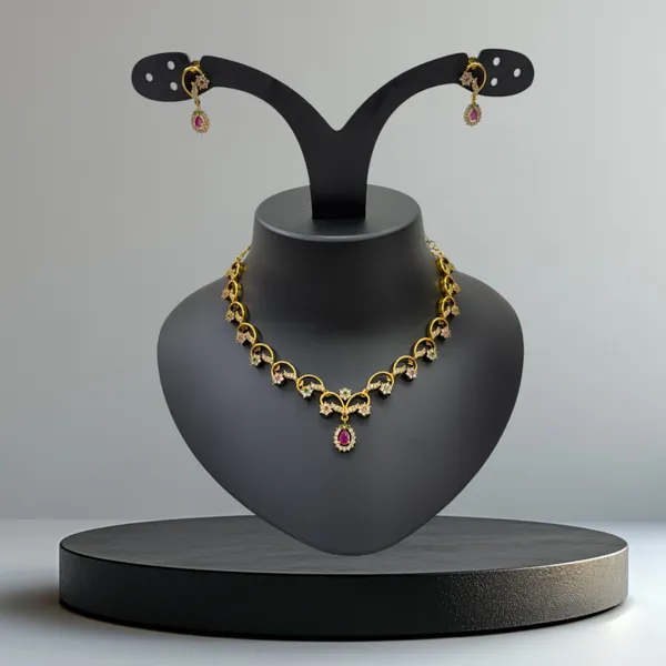 Matt_Gold_American_Diamond_Stone_Necklace_with_Earring_Set_For_Women