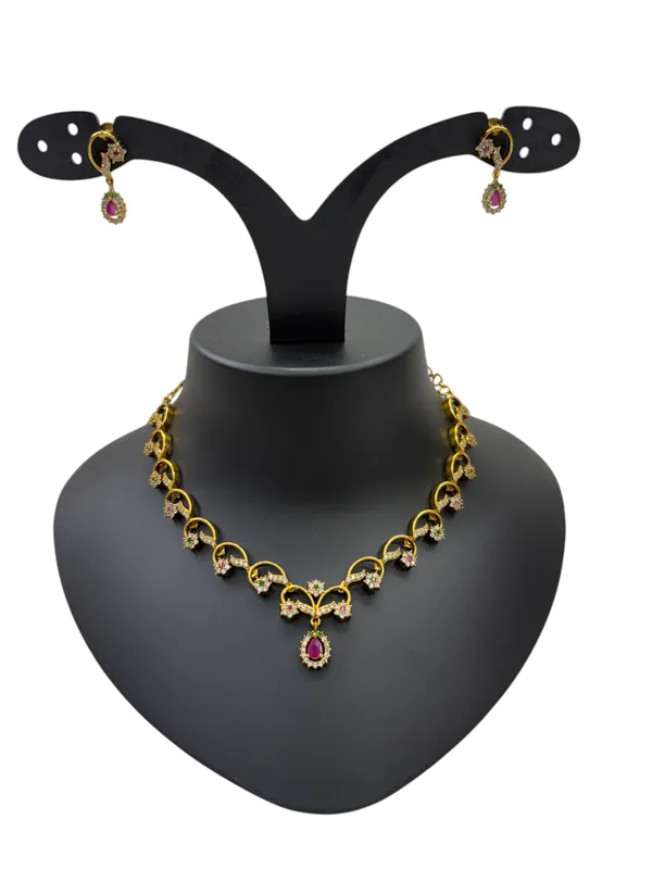 Matt_Gold_American_Diamond_Stone_Necklace_with_Earring_Set_For_Women