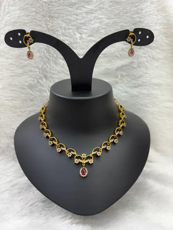 Matt_Gold_American_Diamond_Stone_Necklace_with_Earring_Set_For_Women