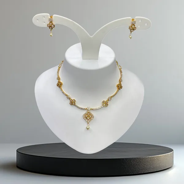 Matt_Gold_Graceful_Pearl_Drop_Floral_Necklace_Set_For_Women