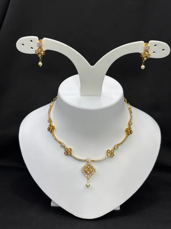 Matt_Gold_Graceful_Pearl_Drop_Floral_Necklace_Set_For_Women